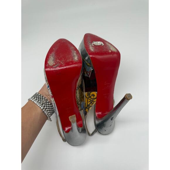 Christian Louboutin PVC Print Slingback Pumps Multicolor Women's Size 39 - Picture 9 of 14